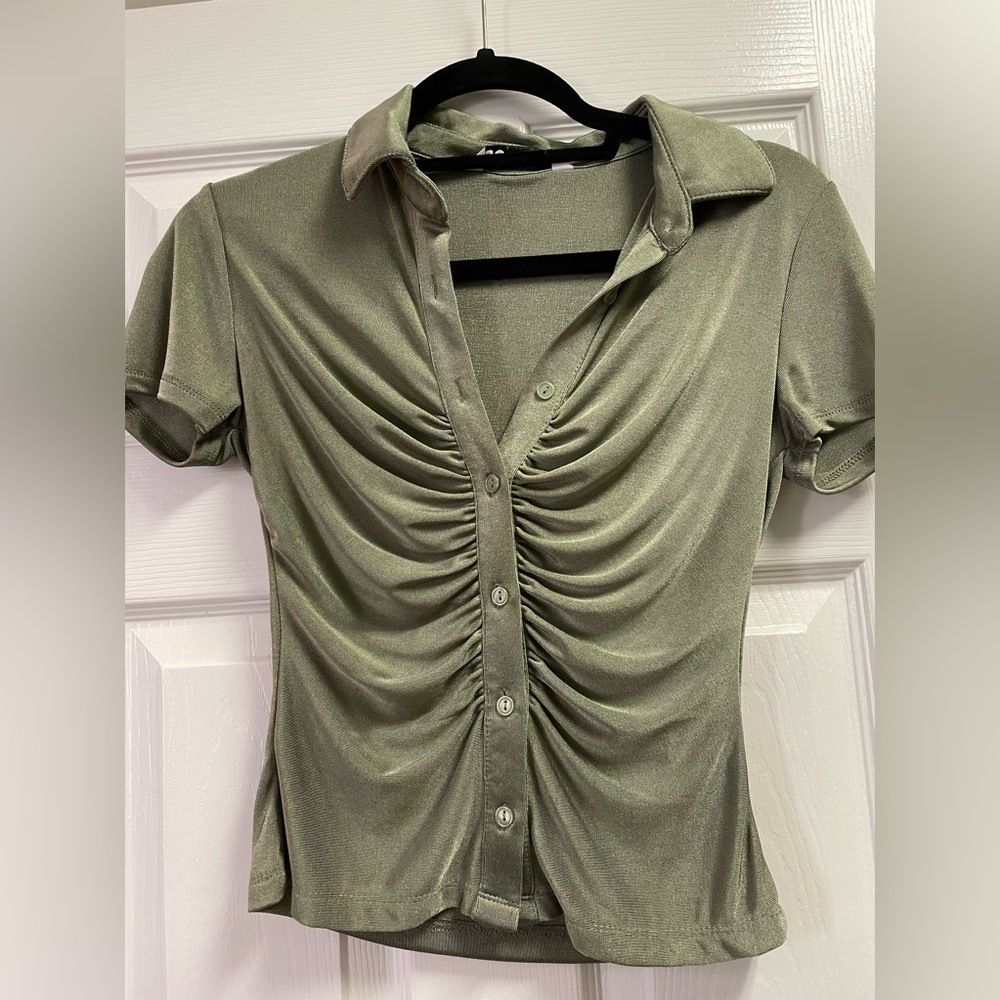 SO sage green button down collard top